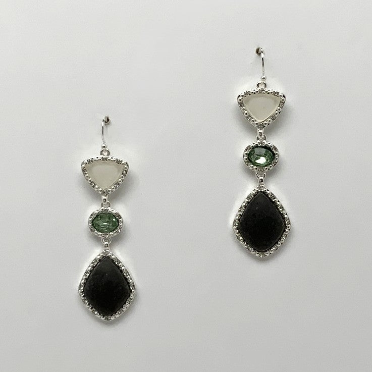 Tri-Seaglass Crystal Drop Earrings