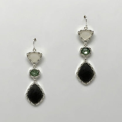 Tri-Seaglass Crystal Drop Earrings