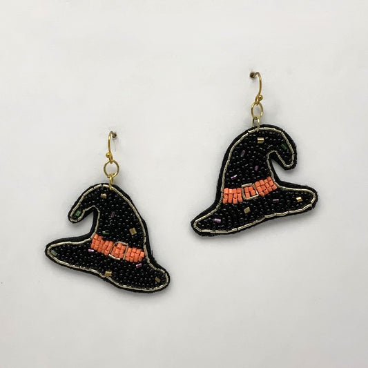 Beaded Witches Hat Halloween Earrings