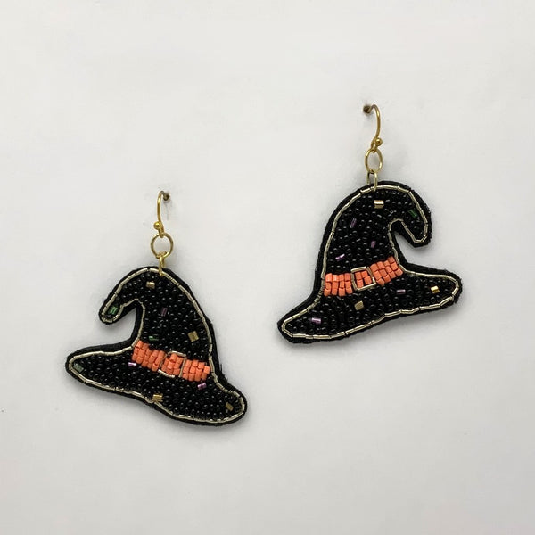 Beaded Witches Hat Halloween Earrings