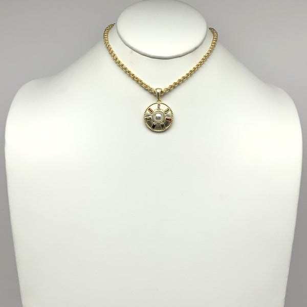 Cubic Zirconia Circle Pearl Pendant Chain Necklace