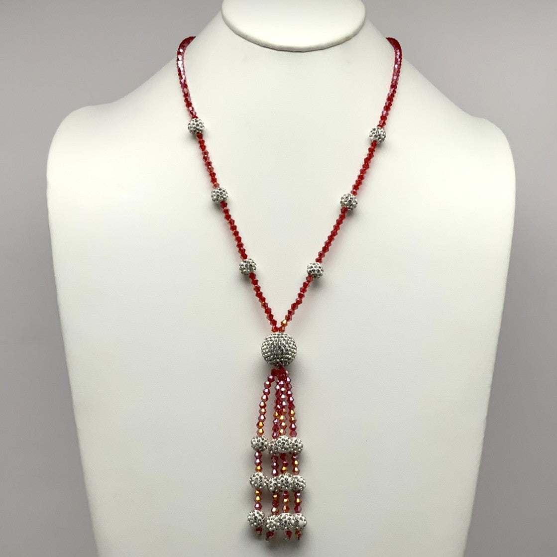 Crystal Beaded Ball Tassel Necklace