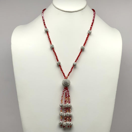 Crystal Beaded Ball Tassel Necklace