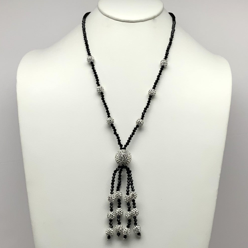 Crystal Beaded Ball Tassel Necklace
