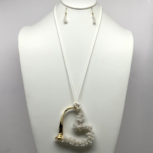 Stone Crystal Heart Drop Necklace Set