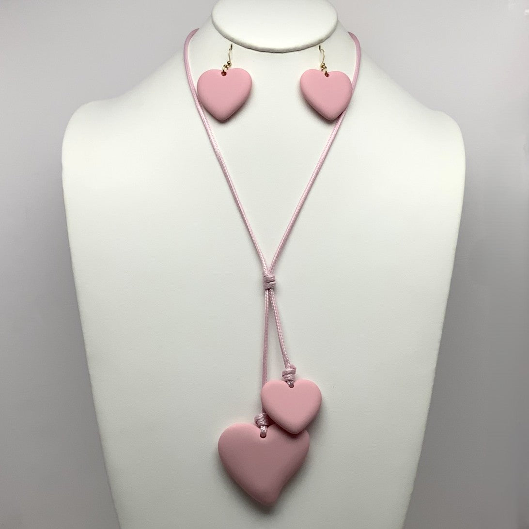 Two Heart Cord Necklace Set