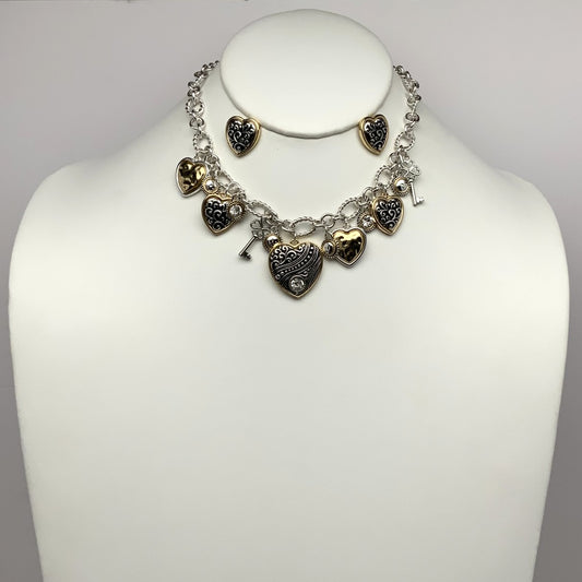 Heart Crystal Key Charm Necklace Set
