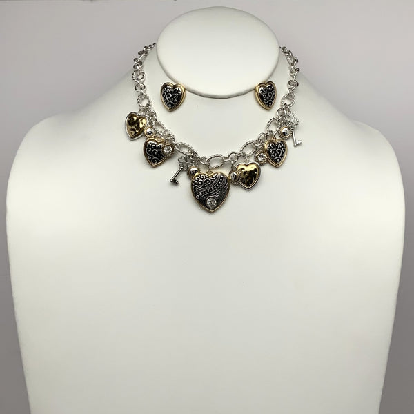Heart Crystal Key Charm Necklace Set