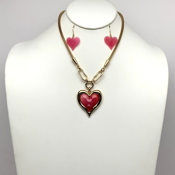 Lucite Heart Chunky Snake Chain Necklace Set