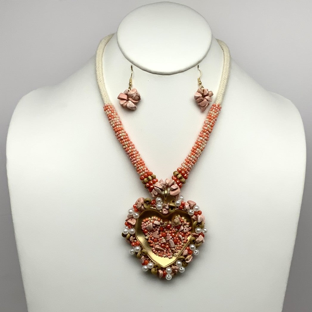 Beaded Heart Rope Necklace Set
