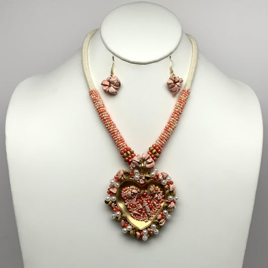 Beaded Heart Rope Necklace Set
