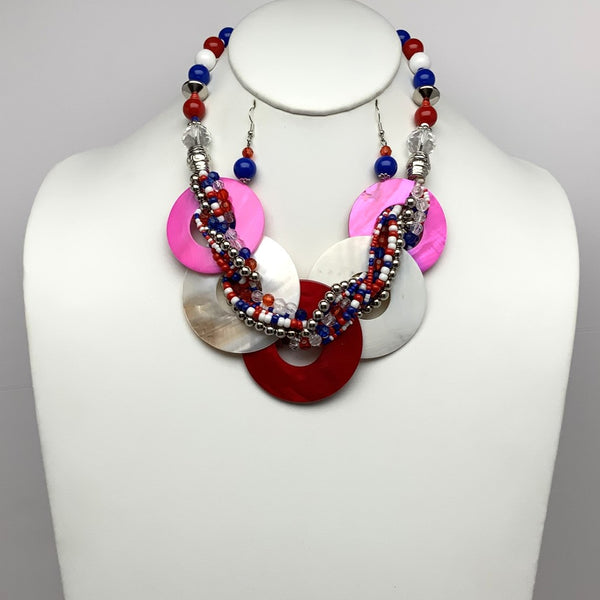 Bib Style Patriotic Beaded Lucite Necklace Set