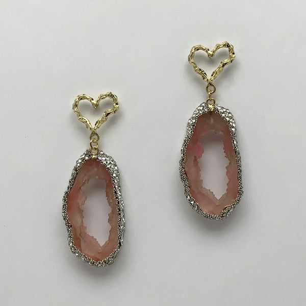 Heart Crystalized Abstract Earrings