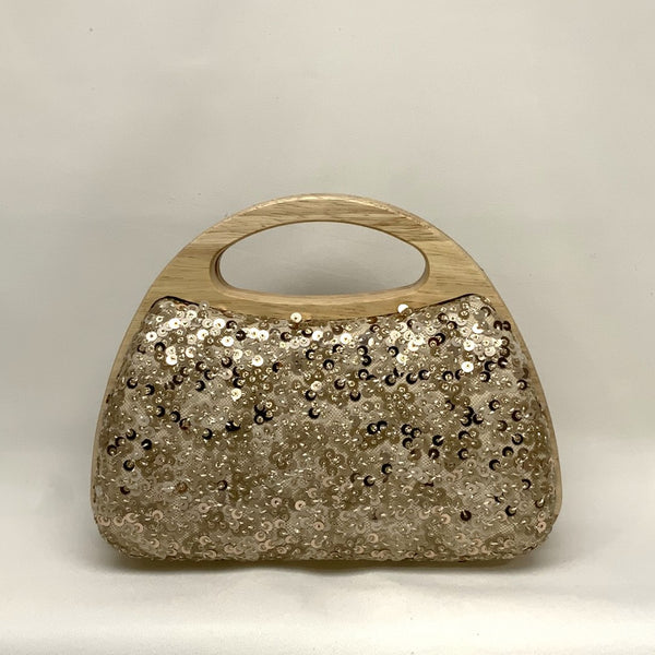 Sequin Wooden Handle Handbag