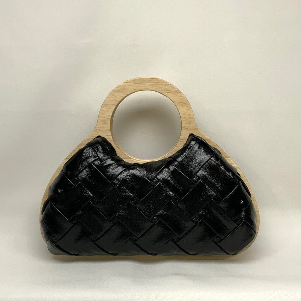 Fabric Woven Pattern Wood Handle Handbag