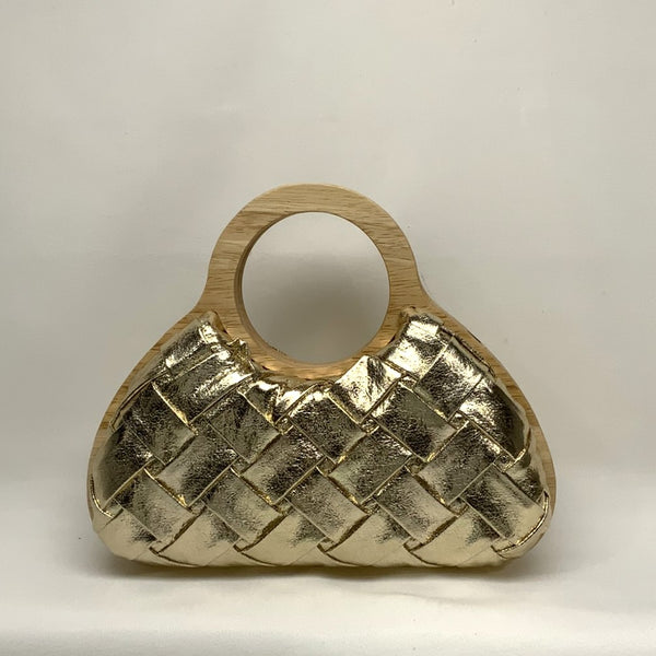 Fabric Woven Pattern Wood Handle Handbag