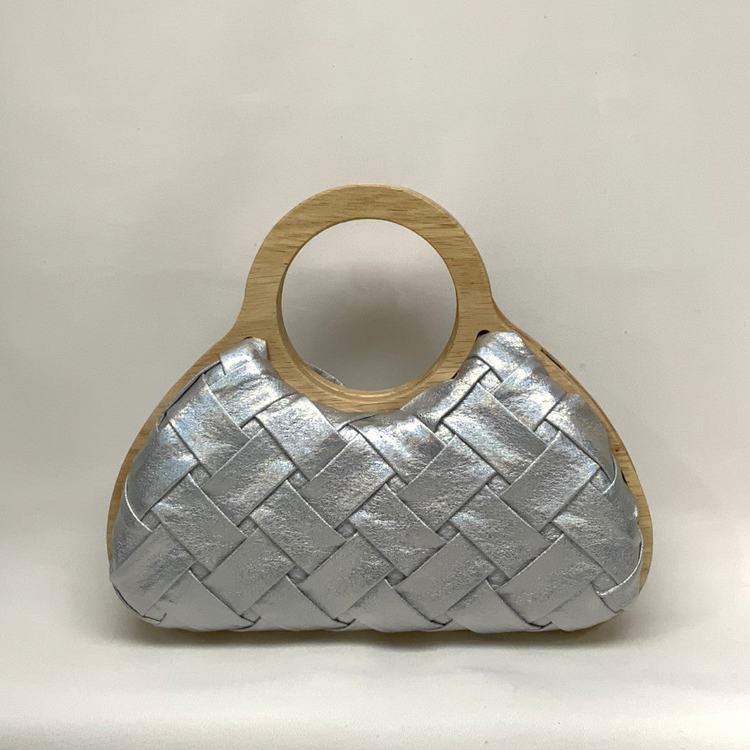Fabric Woven Pattern Wood Handle Handbag