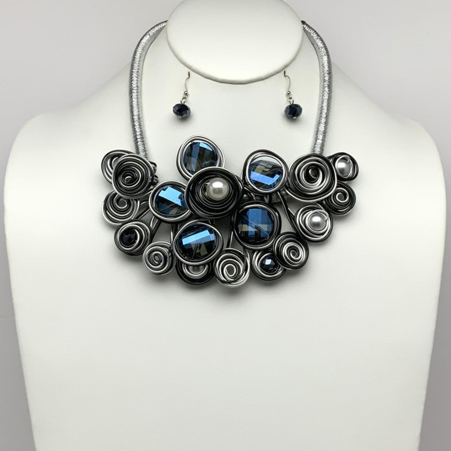 Wire Crystal Bib Style Necklace Set