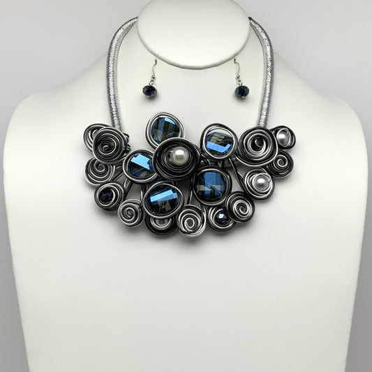 Wire Crystal Bib Style Necklace Set