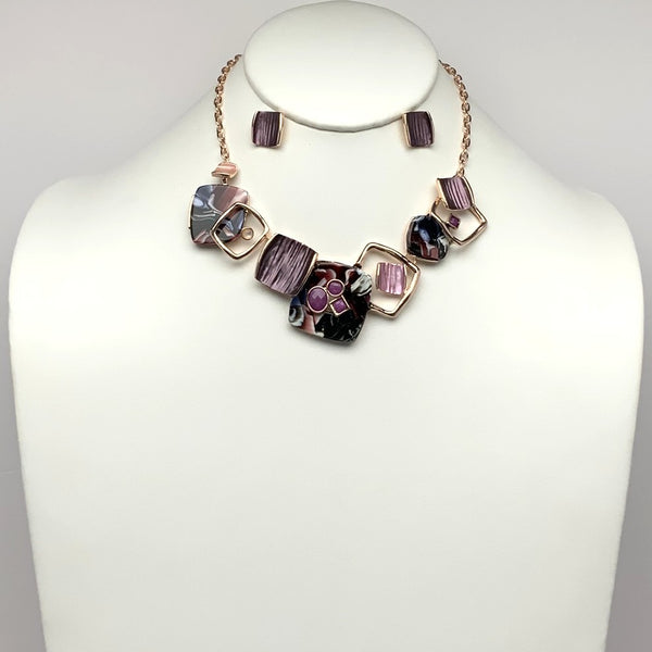 Square Ribbed Abstract Necklace Set