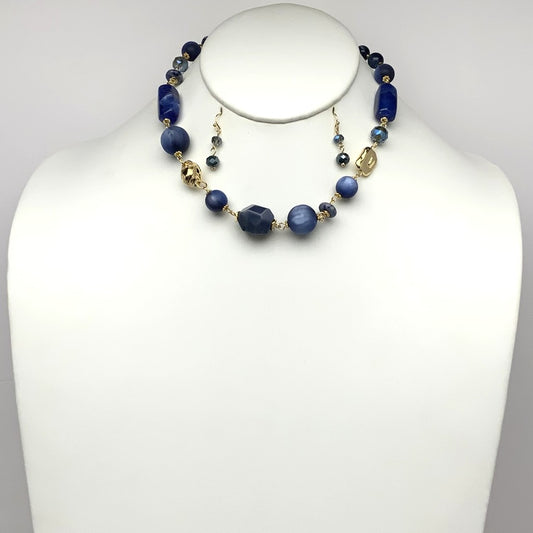 Matte Lucite Crystal Stone Mix Necklace Set