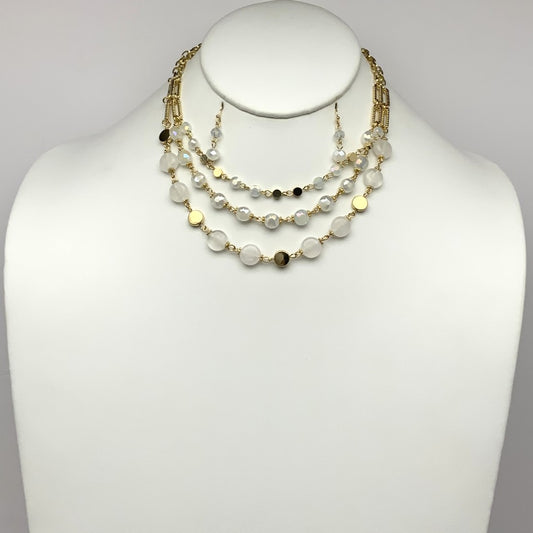 Layered Flat Circle Lucite Crystal Necklace Set