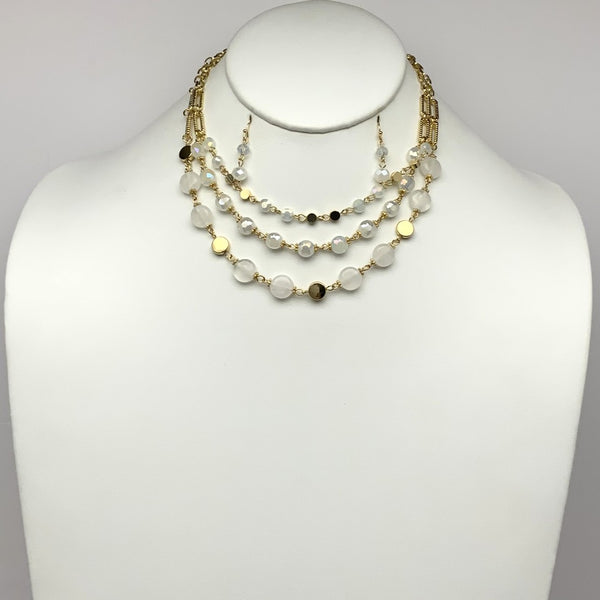 Layered Flat Circle Lucite Crystal Necklace Set