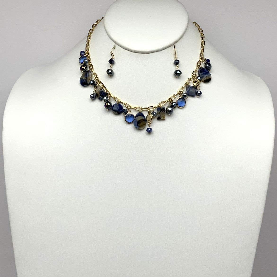 Chain Lucite Crystal Charm Necklace Set