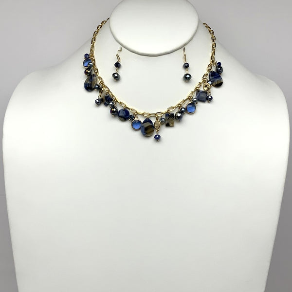 Chain Lucite Crystal Charm Necklace Set
