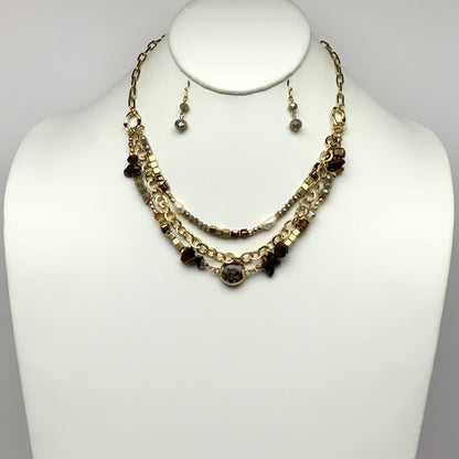 Chain Layered Crystal Abstract Necklace Set