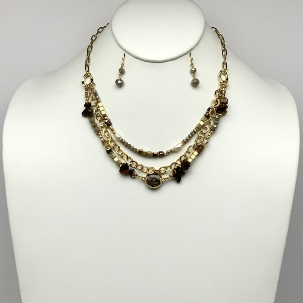 Chain Layered Crystal Abstract Necklace Set