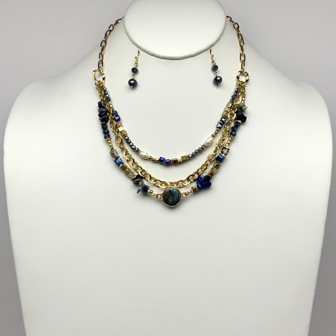 Chain Layered Crystal Abstract Necklace Set