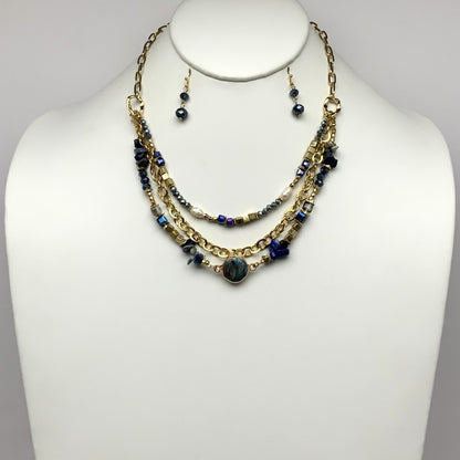 Chain Layered Crystal Abstract Necklace Set