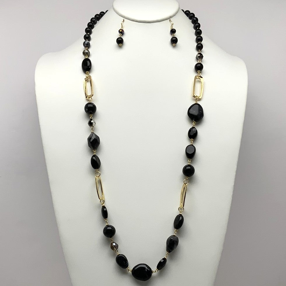 Lucite Spheres Rectangle Drop Necklace Set