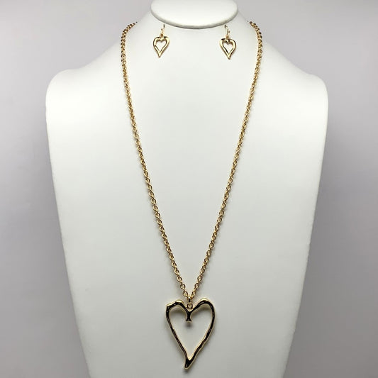 Rustic Heart Outline Pendant Chain Necklace Set