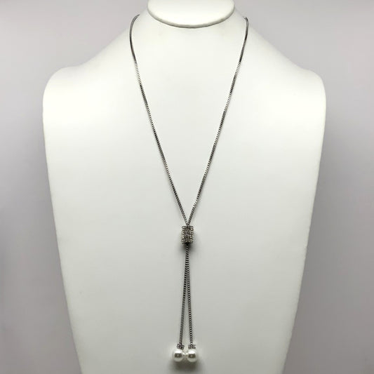 Box Chain CZ Pearl Tassel Necklace