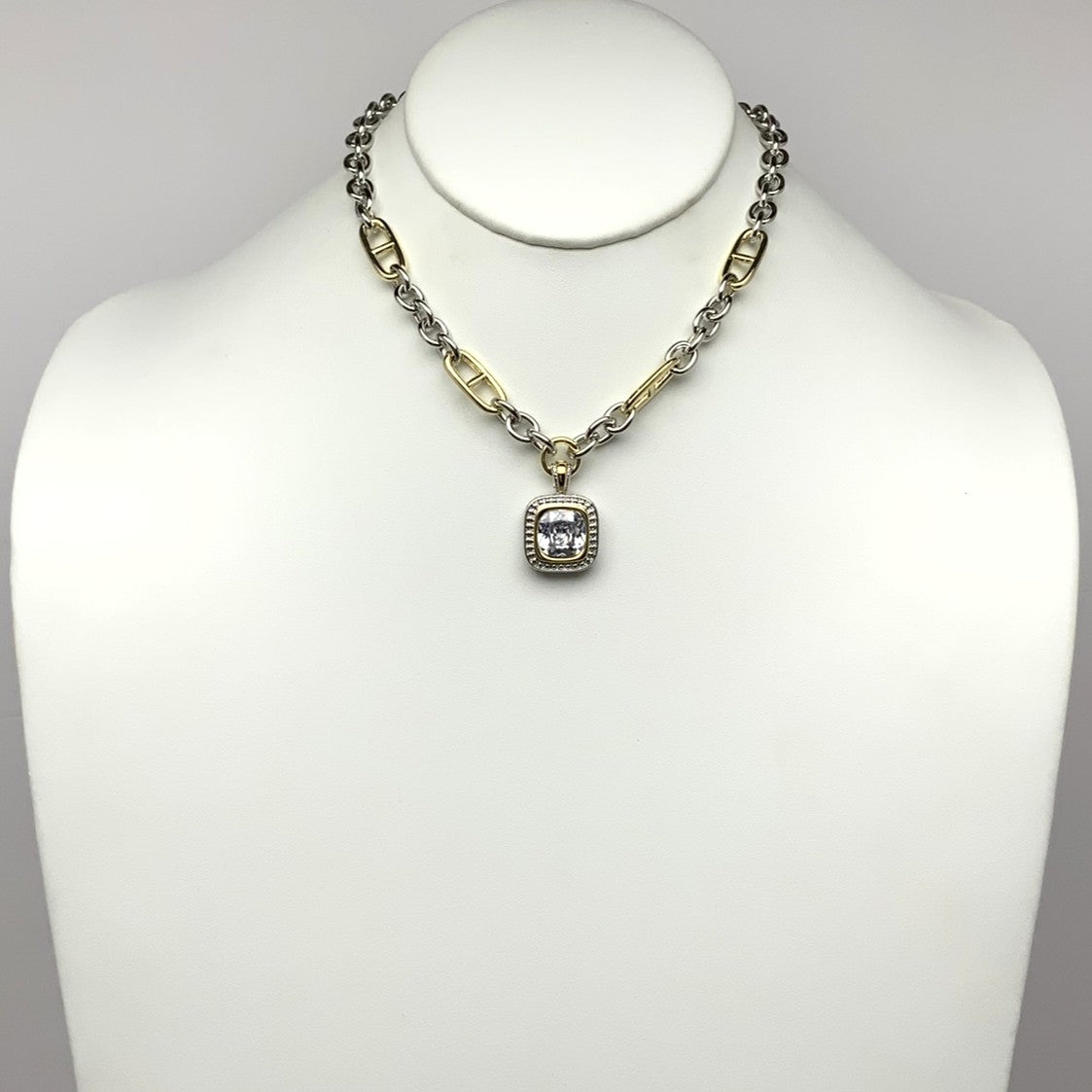 Chain Mix CZ Square Cut Necklace
