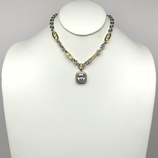 Chain Mix CZ Square Cut Necklace
