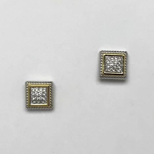 Round Square CZ Stud Earrings