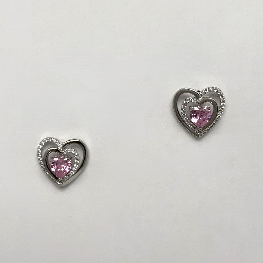 CZ Double Heart Earrings