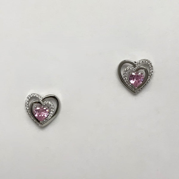 CZ Double Heart Earrings
