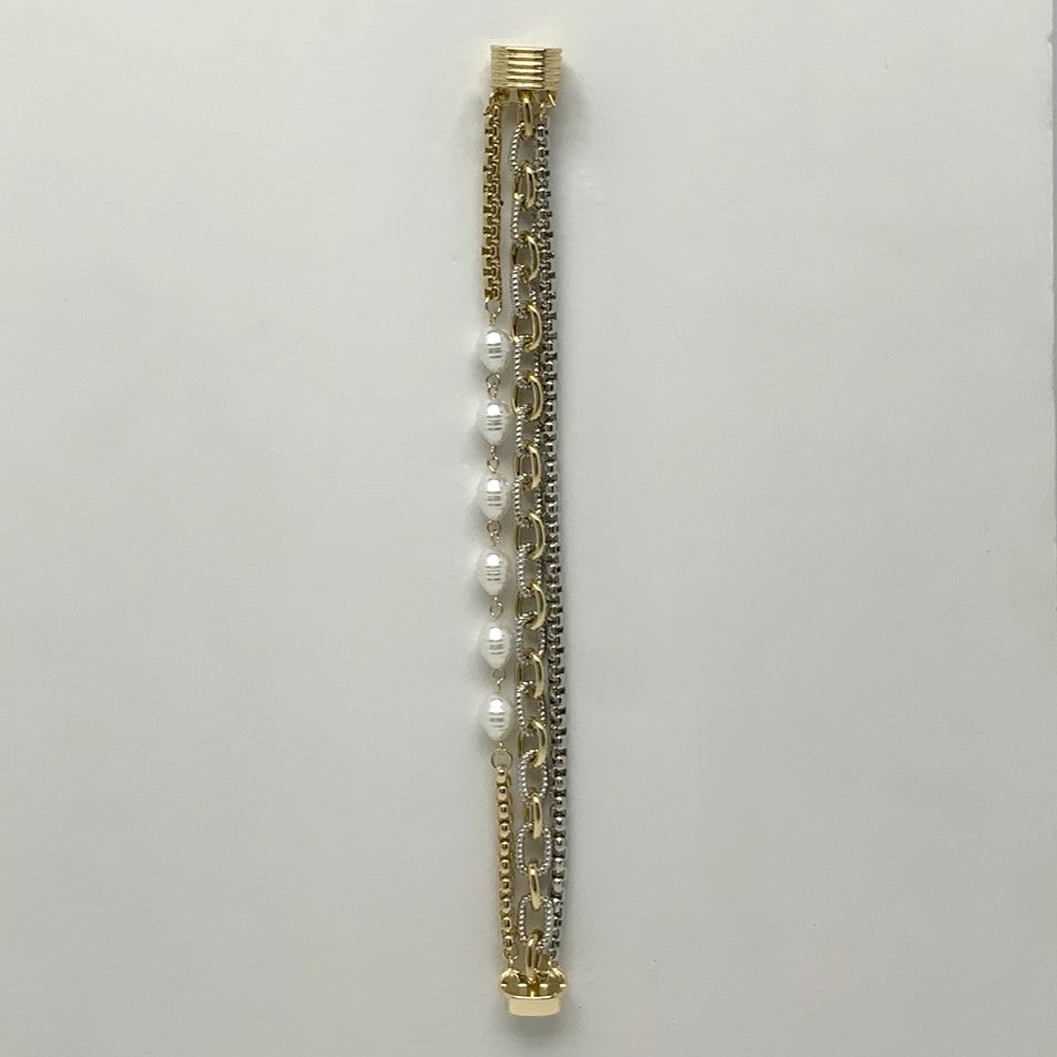 Layered Box Chain Pearl Magnetic Bracelet