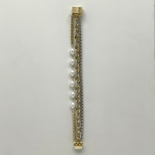 Layered Box Chain Pearl Magnetic Bracelet