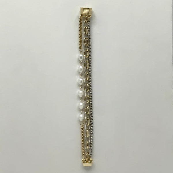 Layered Box Chain Pearl Magnetic Bracelet