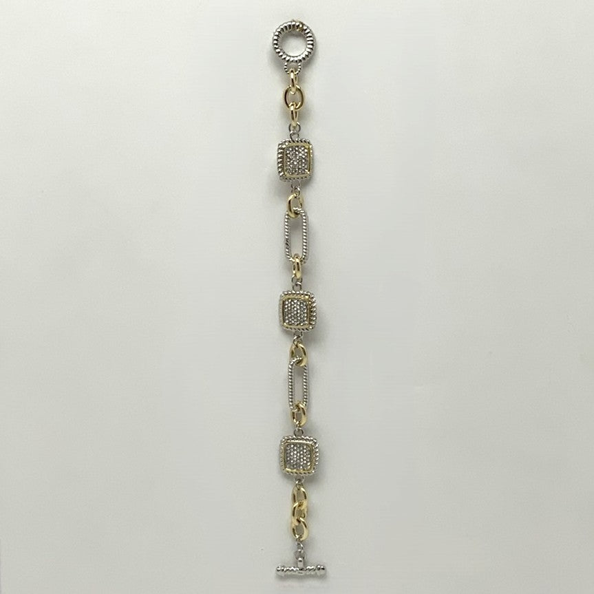 CZ Square Link Toggle Clasp Bracelet
