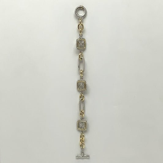 CZ Square Link Toggle Clasp Bracelet