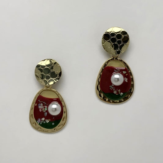 Textured Layered Enamel Pearl Earring