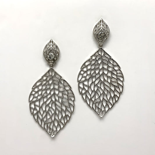 Leaf Pattern Drop Clip Earrings