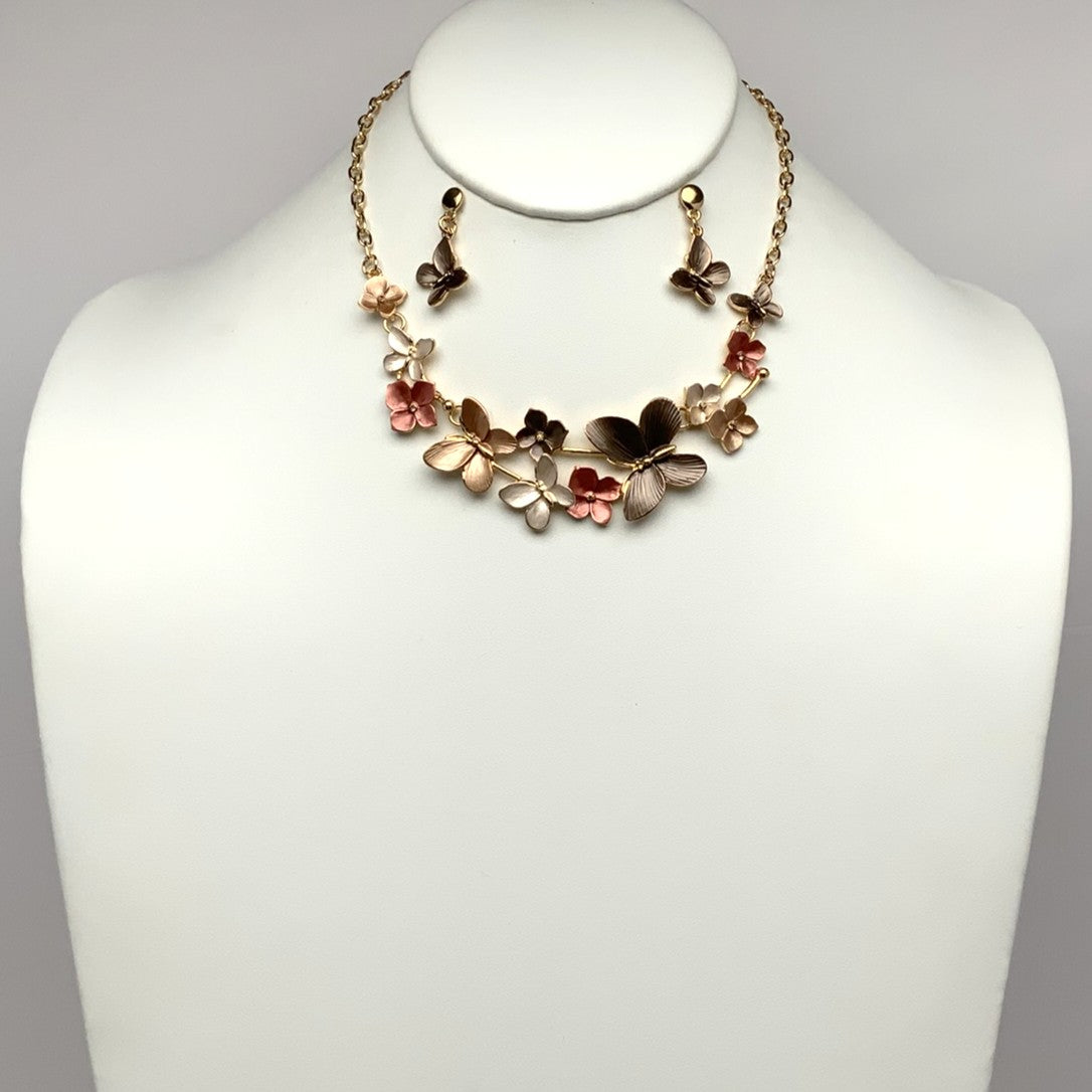 Butterfly Flower Bib Style Necklace Set
