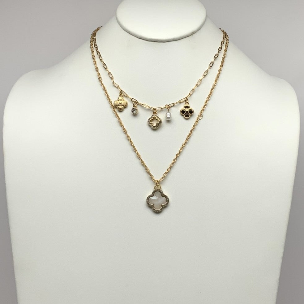 Layered Clover Charm Pendant Necklace